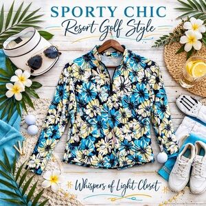 Sport Haley Floral Quarter Zip Golf Pullover Top Women M Resort Athletic